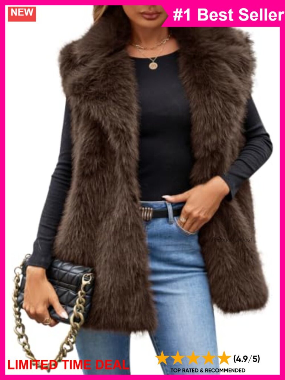 Faux Fur Vest Sleeveless Fuzzy Open Front Fluffy Outerwear